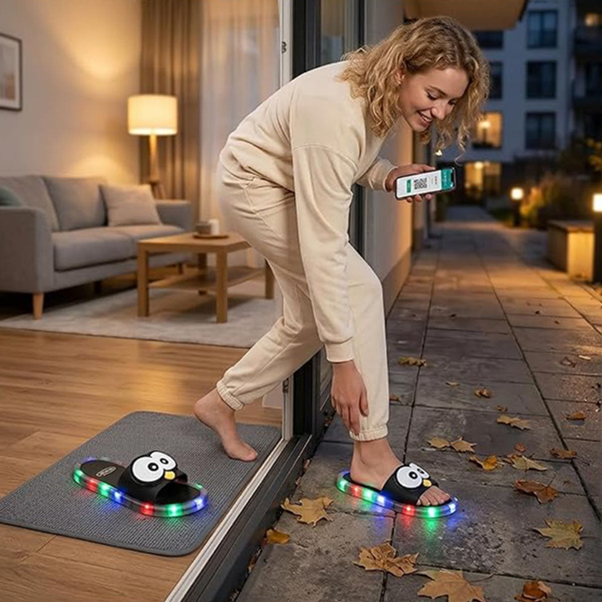 Cute Eyes Black LED Slippers | Black LED Slippers | LED Light Chappal`