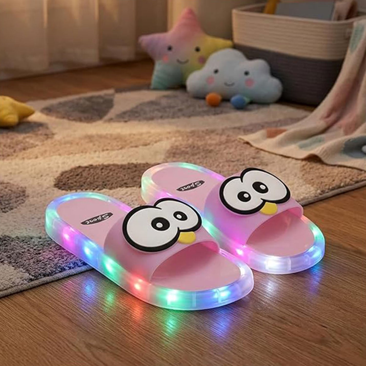 Cute Eyes LED Slippers For Children | Pink LED Slippers | LED Light Chappal`