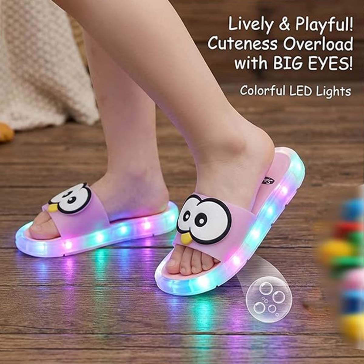 Cute Eyes LED Slippers For Children | Pink LED Slippers | LED Light Chappal`