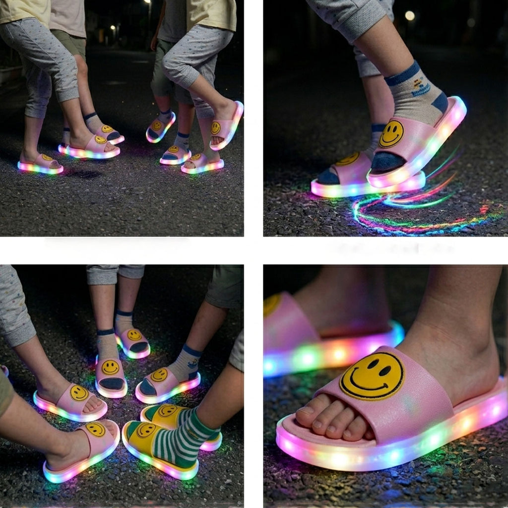 Kids LED Light-Up Smiley Slippers – Soft & Comfortable Glow Slides