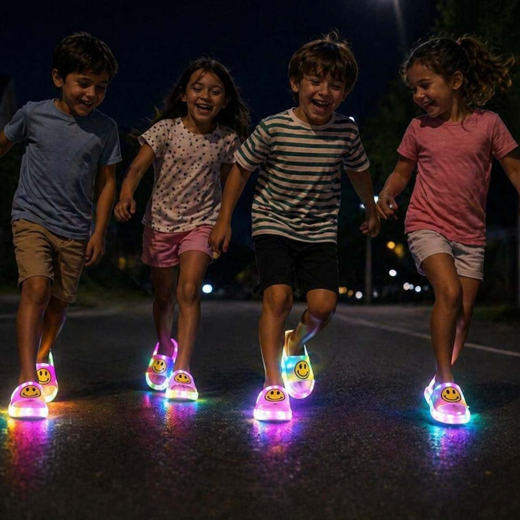 Kids LED Light-Up Smiley Slippers – Soft & Comfortable Glow Slides