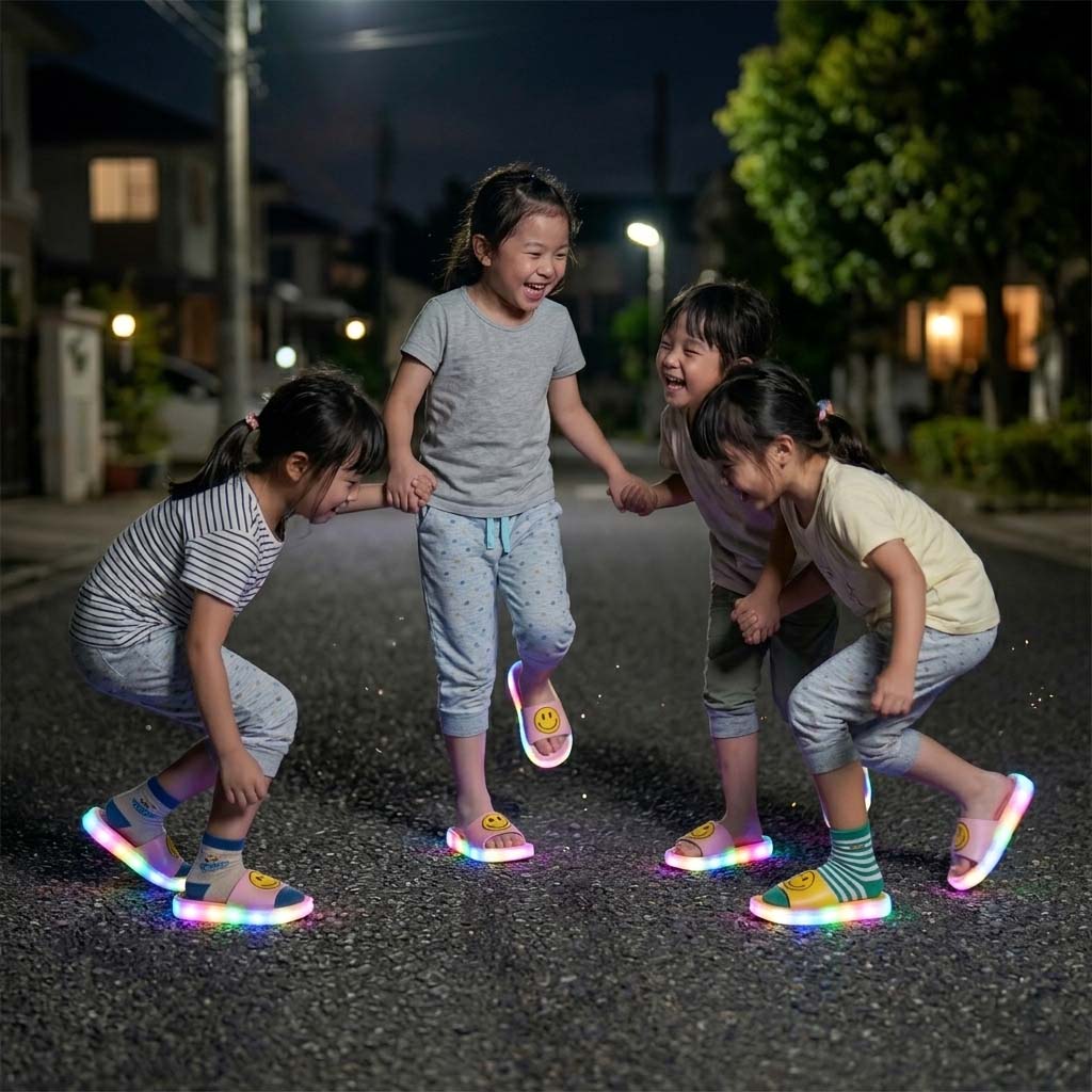 Kids LED Light-Up Smiley Slippers – Soft & Comfortable Glow Slides