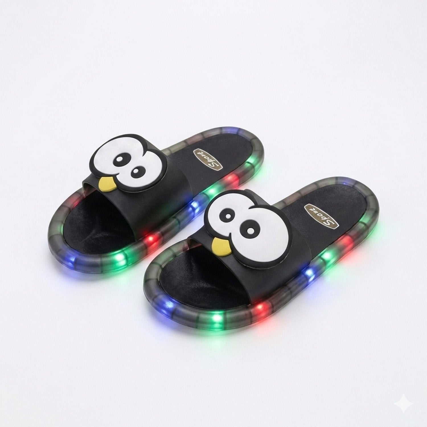 Cute Eyes Black LED Slippers | Black LED Slippers | LED Light Chappal`