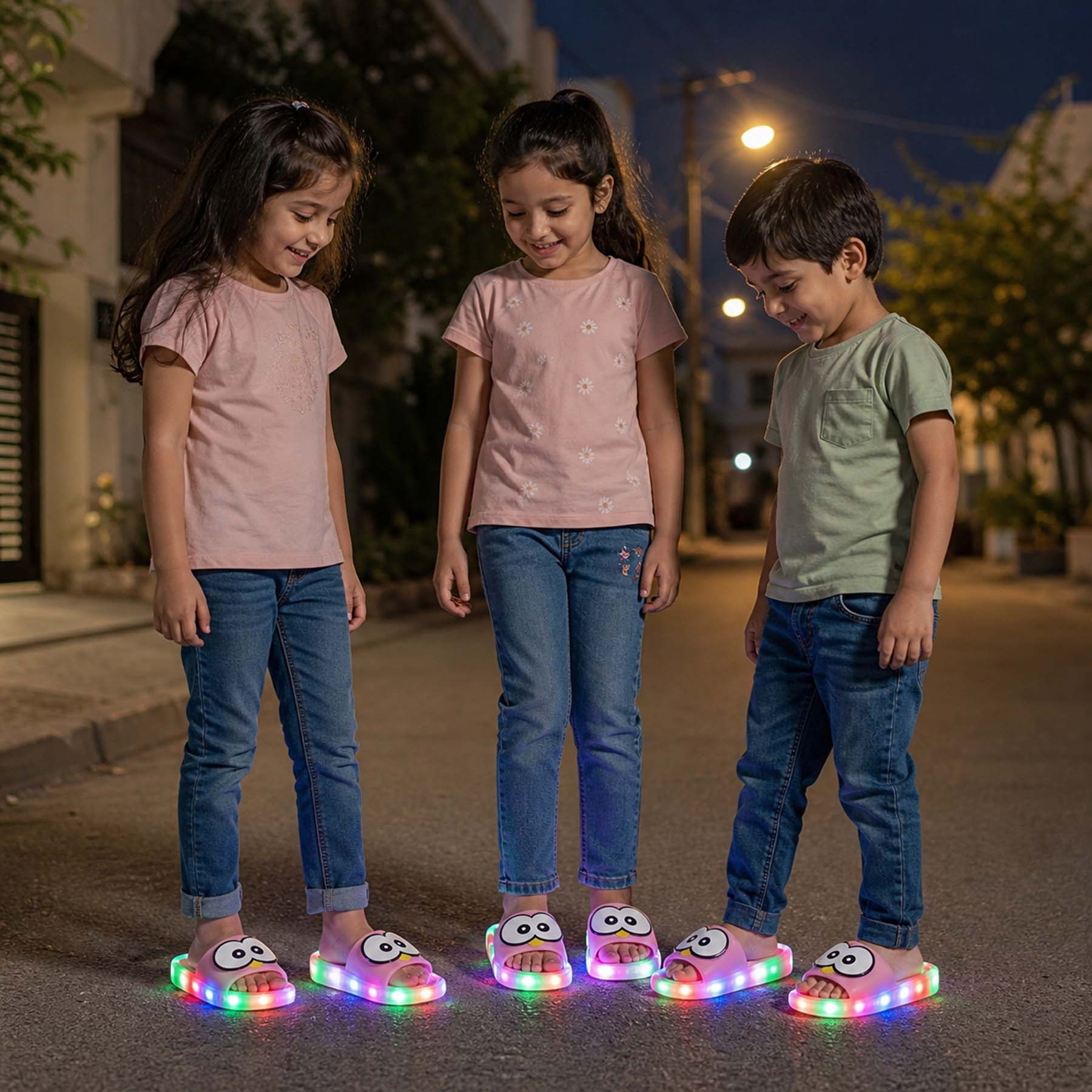 Cute Eyes LED Slippers For Children | Pink LED Slippers | LED Light Chappal`